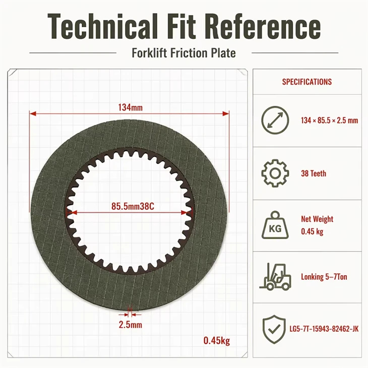 Forklift Parts 134*85.5*2.5 Friction Plate For Lonking. 5-7Ton (LG5-7T-15943-82462-JK) factory